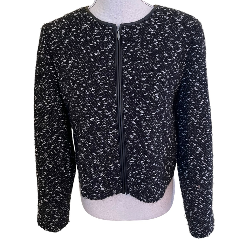 Doncaster Black/White Tweed Zipper Front Cropped Jacket 12